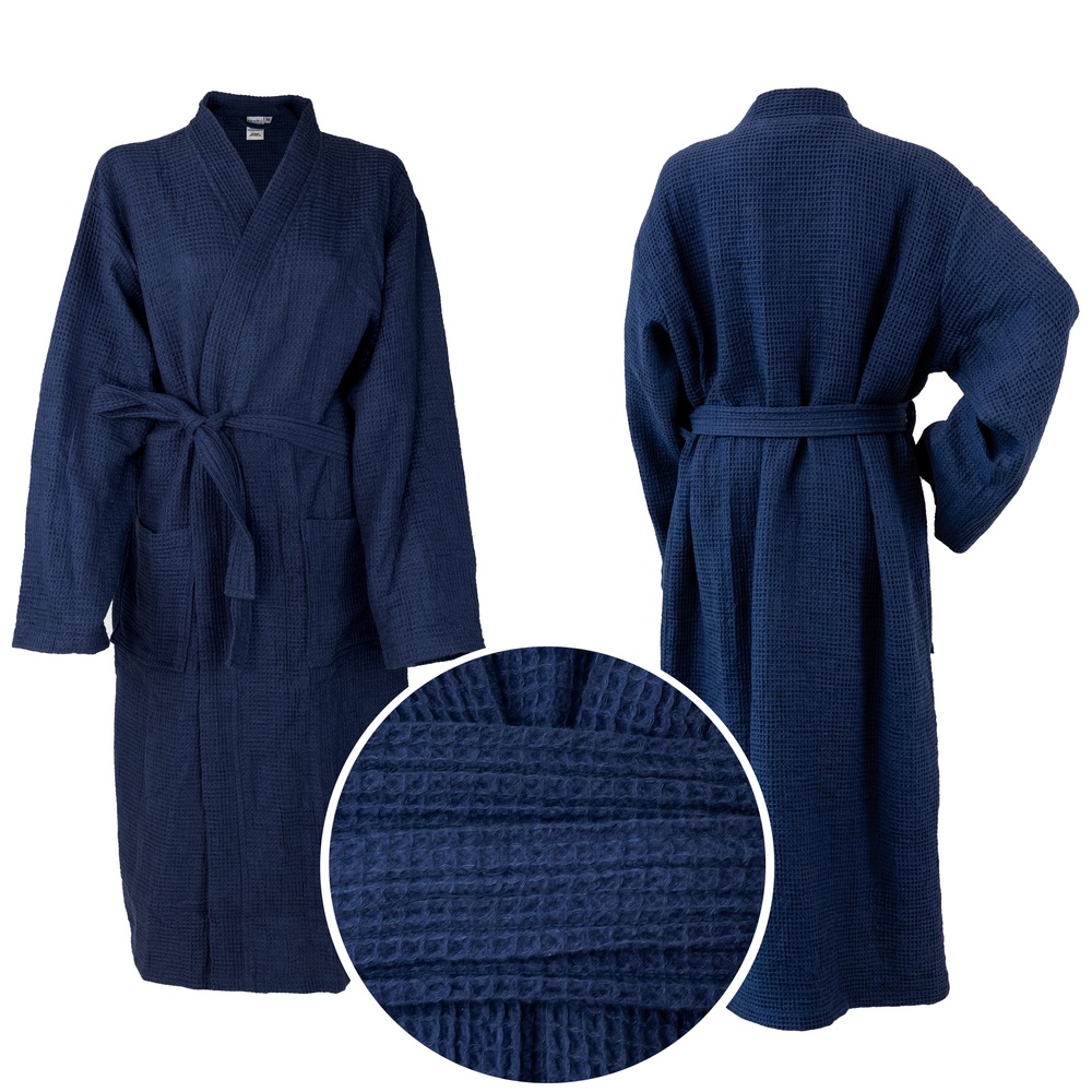 Szlafrok_Waflowy_Kimono_Granatowy_Unisex_Dlugi_Miekki_Certyfikat_Rozmiar_XL